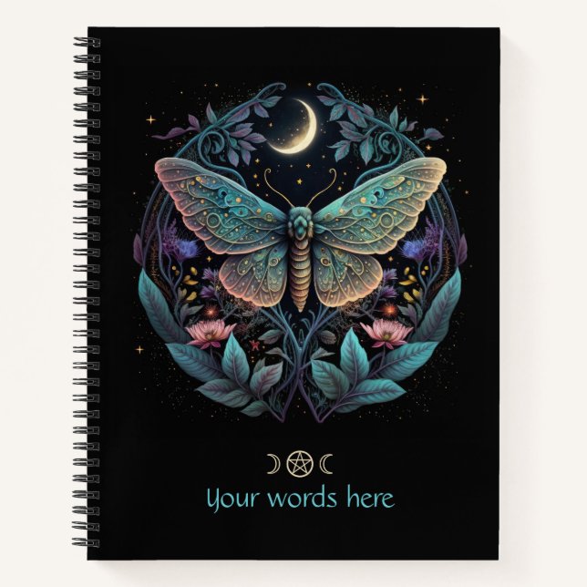 Create Your Own Celestial Moth Pink Flowers Notizbuch (Vorderseite)