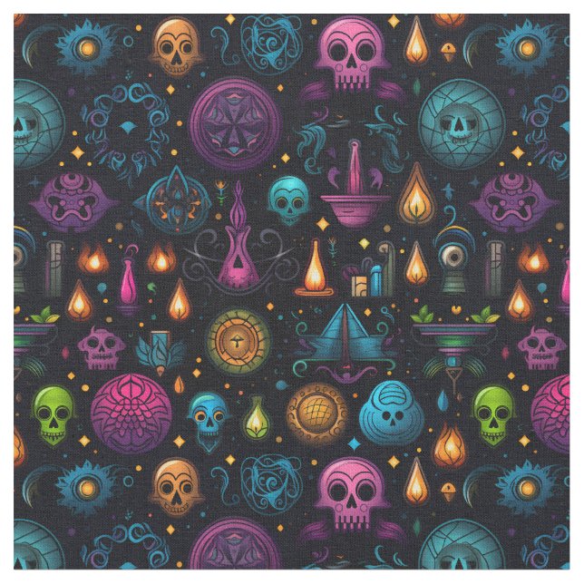 Create Your Own Colorful Symbols & Skulls Black Stoff (Nahaufnahme)