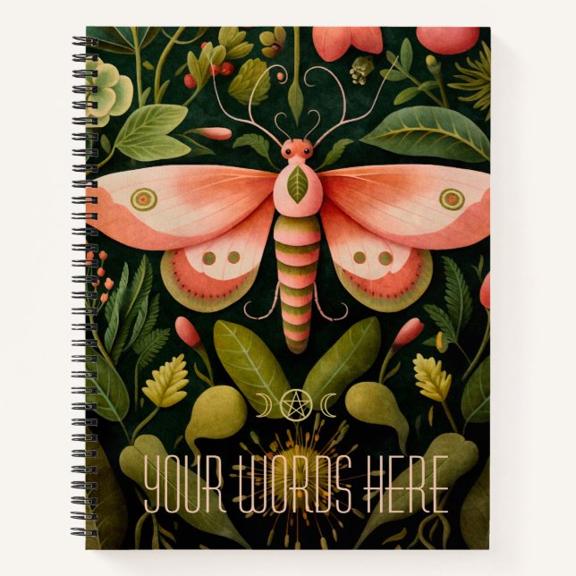 Create Your Own Coral Pink Floral Garden Moth Notizbuch (Vorderseite)