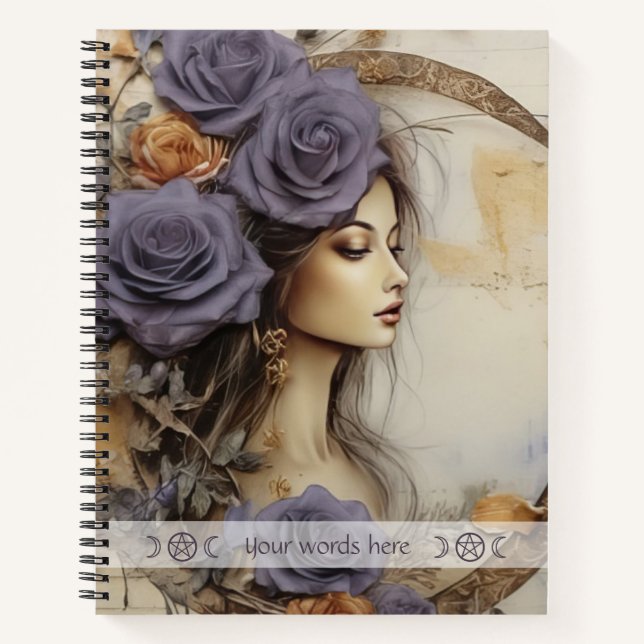 Create Your Own Crescent Moon Maiden Floral Roses Notizbuch (Vorderseite)