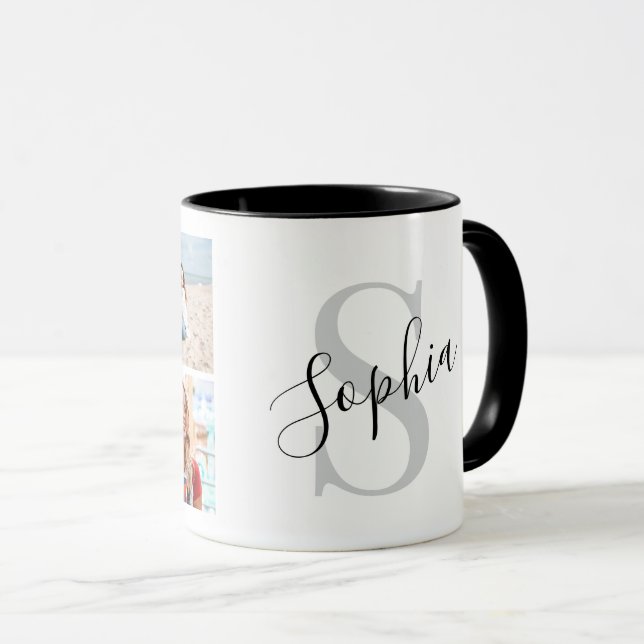 Create Your Own Custom 4 Photo Collage Monogram  Tasse (VorderseiteRechts)