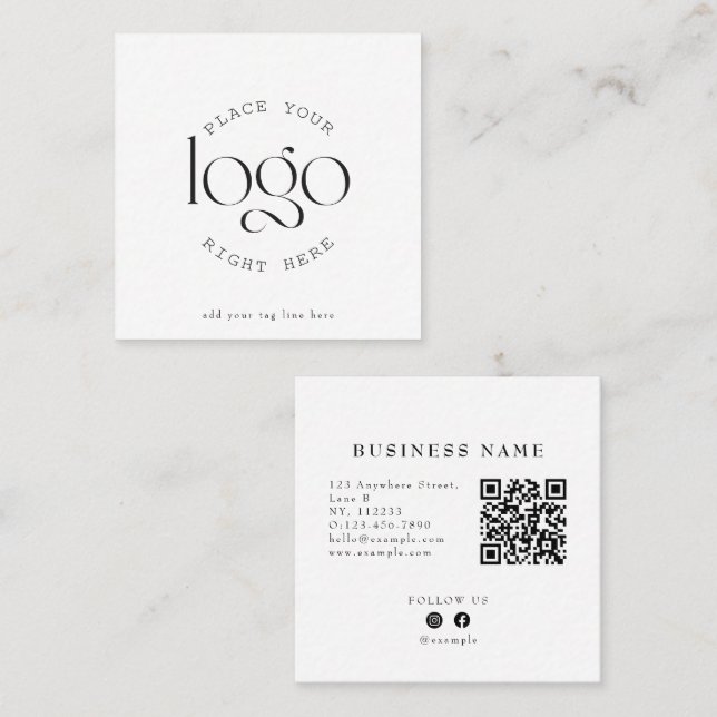 Create Your Own Custom Business Logo Modern White Quadratische Visitenkarte (Vorne/Hinten)