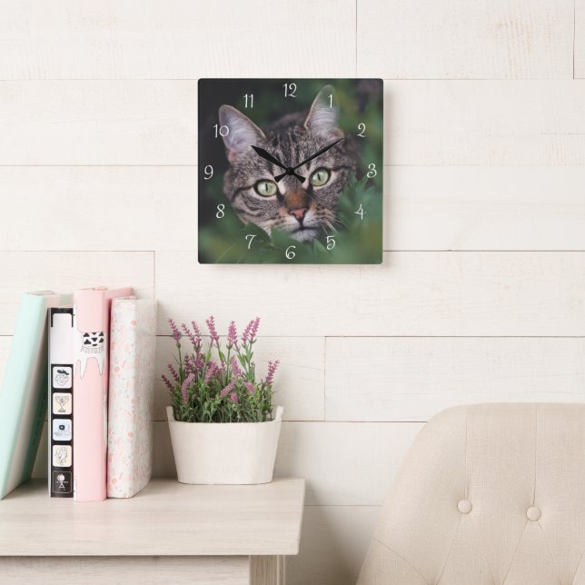 Create Your Own Custom Pet Photo Square Wall Clock Quadratische Wanduhr (Lesesaal)