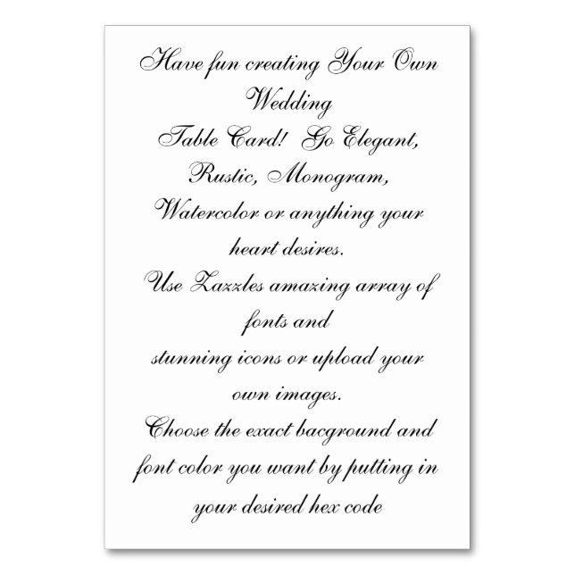 Create Your Own Custom Wedding Table Card Tischnummer (Vorderseite)