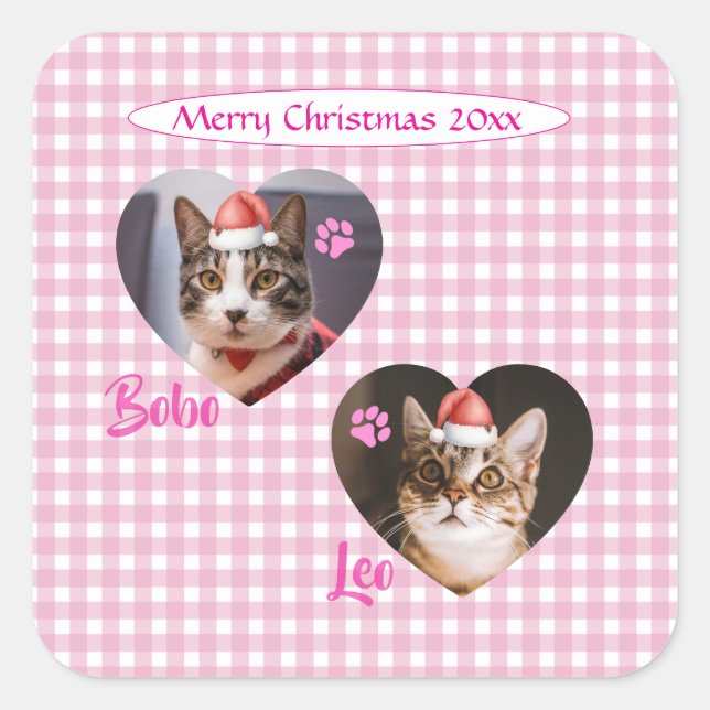 Create Your Own Cute Cat 2 Photo Script Christmas  Quadratischer Aufkleber (Vorderseite)
