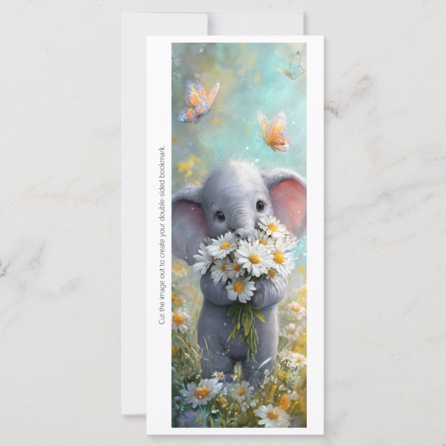 Create Your Own Cute Daisy Elephant Bookmark Card (Vorderseite)