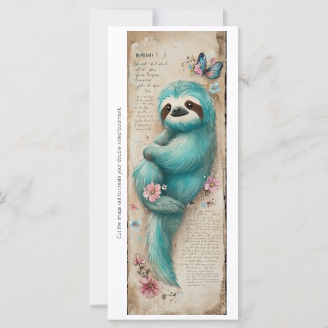 Create Your Own Cute Teal Sloth Bookmark Card (Vorderseite)