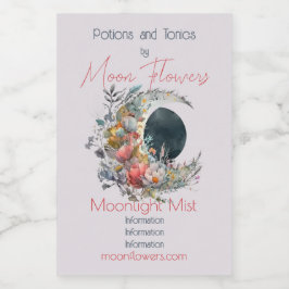 Create Your Own Dark & Light Floral Crescent Moon Weinetikett