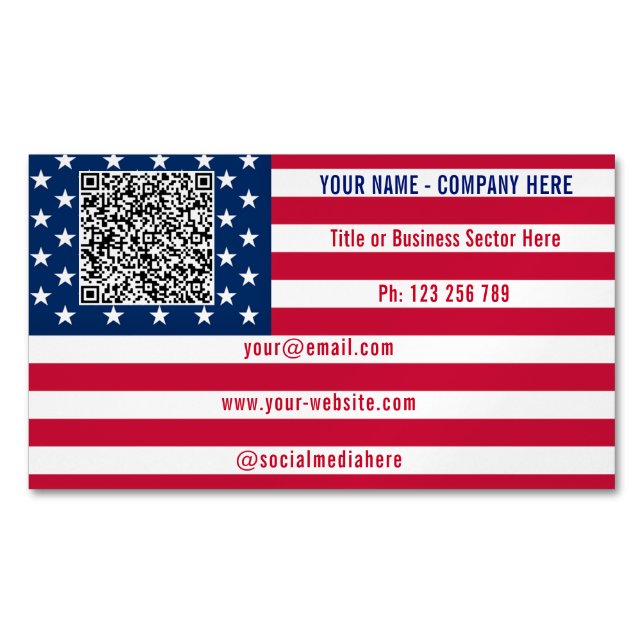 Create Your Own Design QR Code American Flag Magnetische Visitenkarte (Vorderseite)