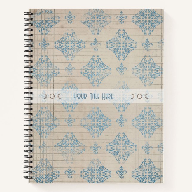 Create Your Own Distressed Blue Damask Lined Paper Notizbuch (Vorderseite)