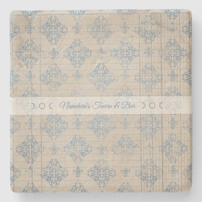 Create Your Own Distressed Blue Damask Lined Paper Steinuntersetzer (Vorderseite)