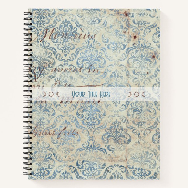 Create Your Own Distressed Blue Damask Love Letter Notizbuch (Vorderseite)
