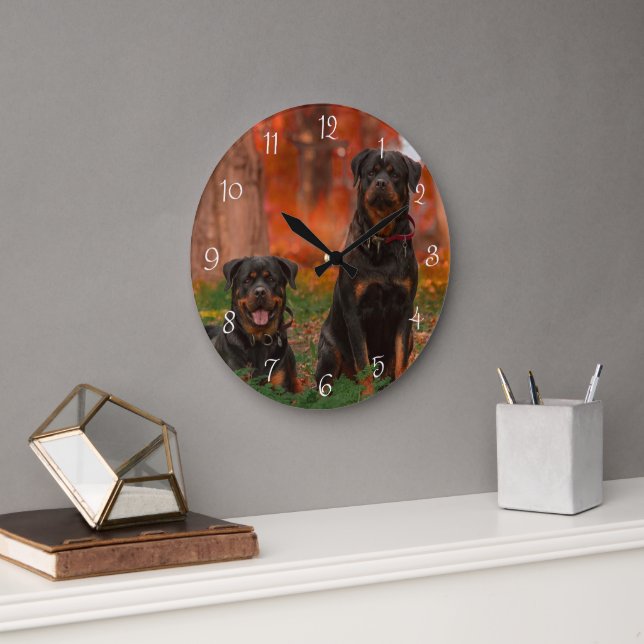 Create Your Own Dog Photo Round Wall Clock Große Wanduhr (Büro)