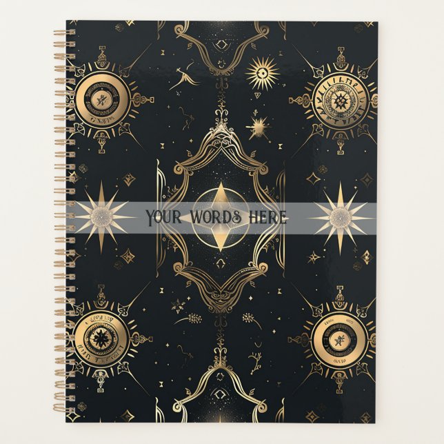 Create Your Own Elegant Gold Fairy Stars Black Planer (Vorderseite)