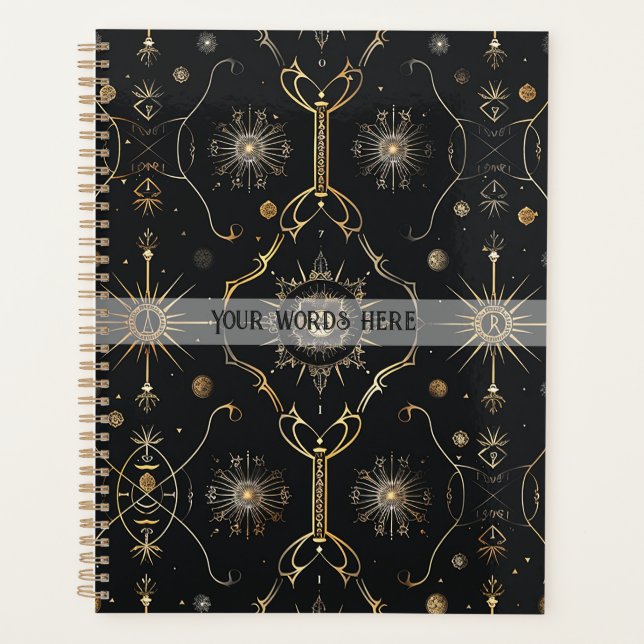 Create Your Own Elegant Gold Magic Symbols Black Planer (Vorderseite)