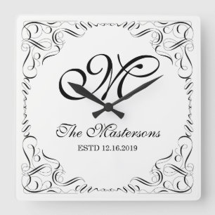 Create Your Own Elegant Graceful Wedding Monogram Quadratische Wanduhr