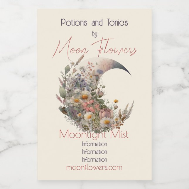 Create Your Own Elysian Floral Crescent Moon Weinetikett (Einzelnes Label)