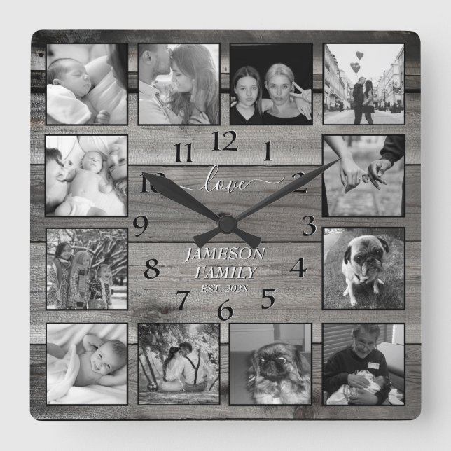Create Your Own Family Keepsake Square Wall Clock Quadratische Wanduhr (Vorderseite)