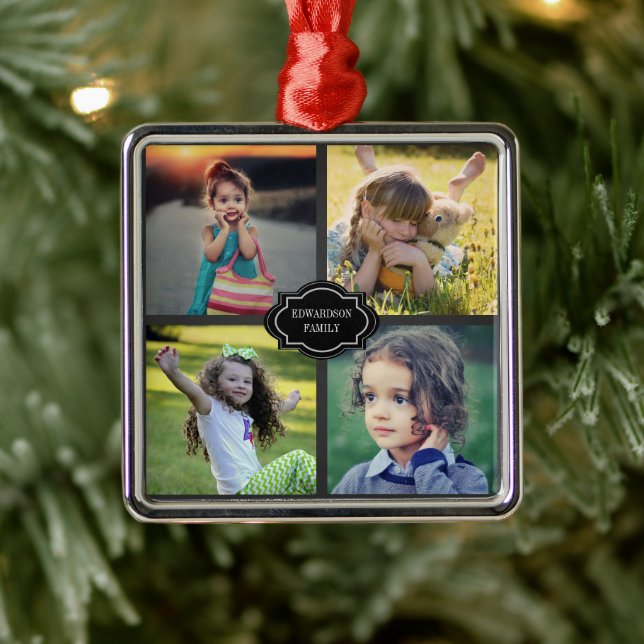 Create your own family photo collage monogrammed ornament aus metall (Baum)