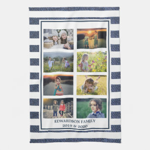 Create your own family photo collage striped geschirrtuch