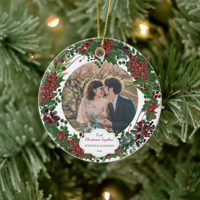 Create your own First Christmas Together photo Keramik Ornament (Baum)