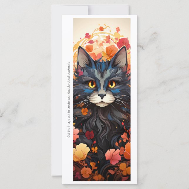 Create Your Own Floral Black Cat Bookmark Card (Vorderseite)