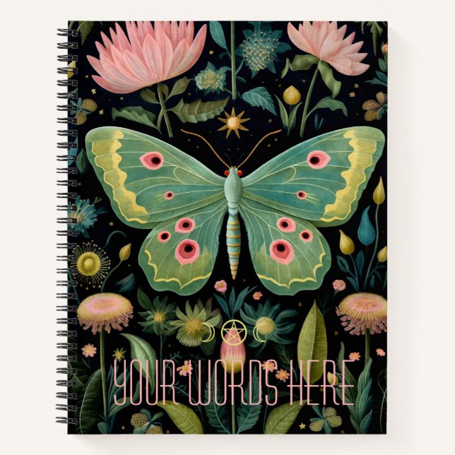 Create Your Own Floral Green Garden Moth Notizbuch (Vorderseite)