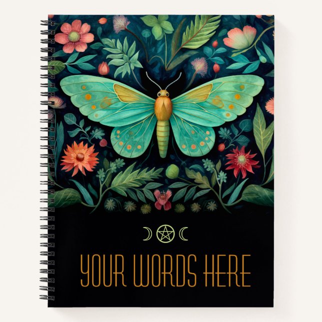 Create Your Own Floral Seafoam Green Garden Moth Notizbuch (Vorderseite)