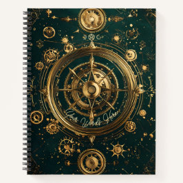Create Your Own Gilded Teal Steampunk Compass Rose Notizbuch