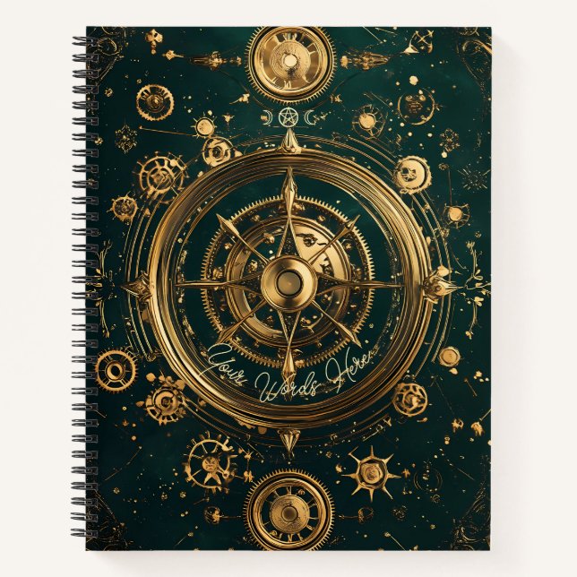 Create Your Own Gilded Teal Steampunk Compass Rose Notizbuch (Vorderseite)