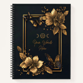 Create Your Own Gold Floral Butterfly Black Notizbuch