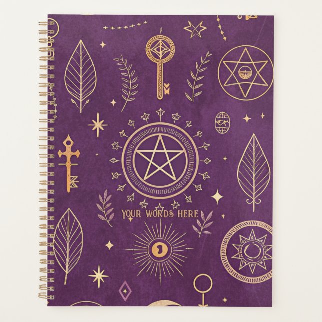 Create Your Own Gold Floral Magic Symbols Purple Planer (Vorderseite)
