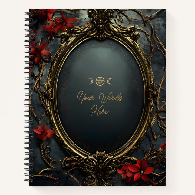 Create Your Own Gold & Gray Red Floral Notizbuch (Vorderseite)