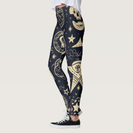 Create Your Own Gold Magic Symbols Black Leggings