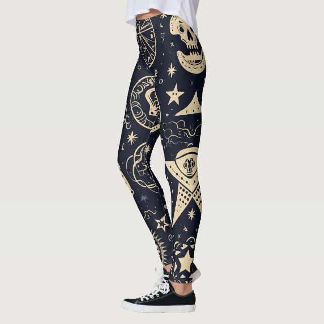 Create Your Own Gold Magic Symbols Black Leggings (Links)