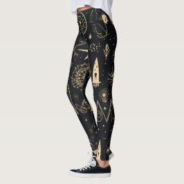 Create Your Own Gold Pagan Symbols Black Leggings