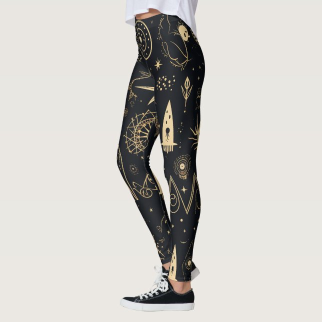 Create Your Own Gold Pagan Symbols Black Leggings (Links)