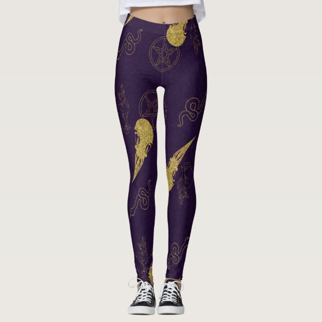 Create Your Own Gold Ritual Symbols Purple Leggings (Vorderseite)