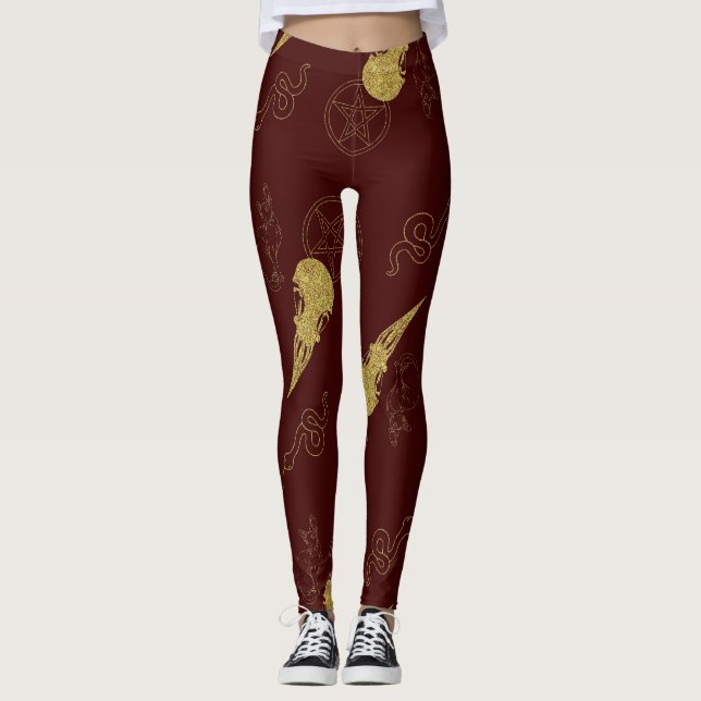 Create Your Own Gold Ritual Symbols Red Leggings (Vorderseite)