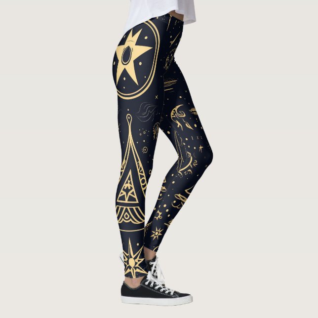 Create Your Own Gold Tribal Pagan Symbols Black Leggings (Rechts)