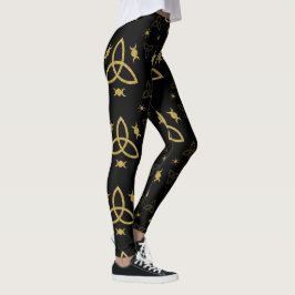 Create Your Own Gold Triquetra Moon Goddess Black Leggings