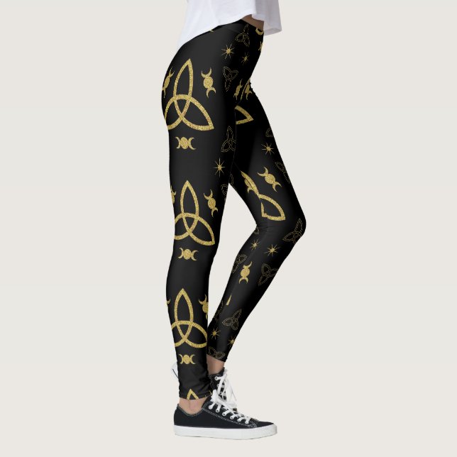 Create Your Own Gold Triquetra Moon Goddess Black Leggings (Rechts)