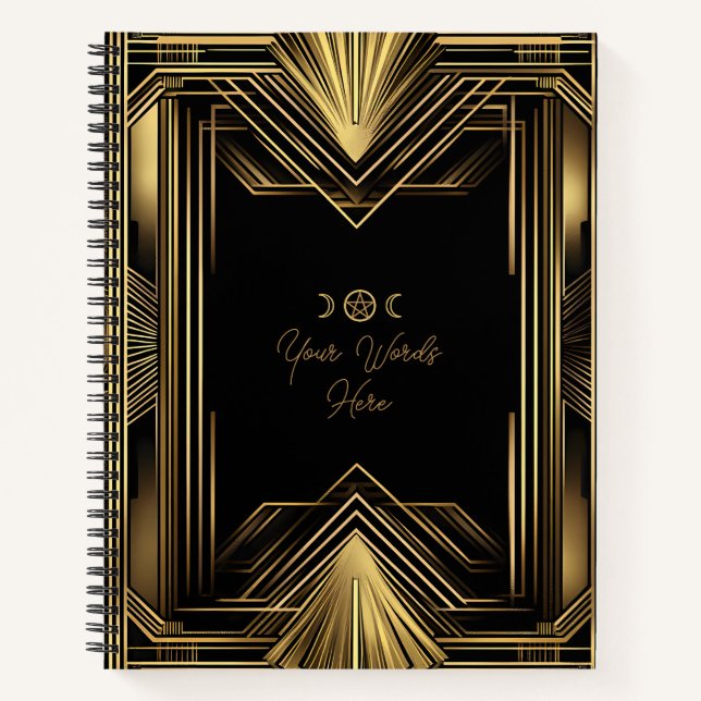 Create Your Own Golden Art Deco Black Notizbuch (Vorderseite)