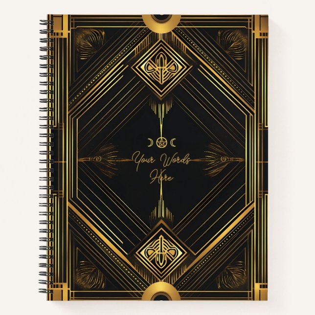 Create Your Own Golden Art Deco Style Black Notizbuch (Vorderseite)