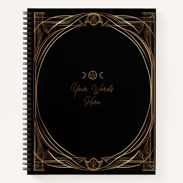 Create Your Own Golden Art Nouveau Style Black Notizbuch (Vorderseite)