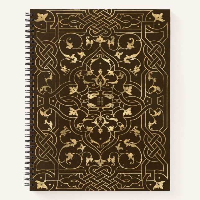 Create Your Own Golden Celtic Knotwork Brown Notizbuch (Vorderseite)