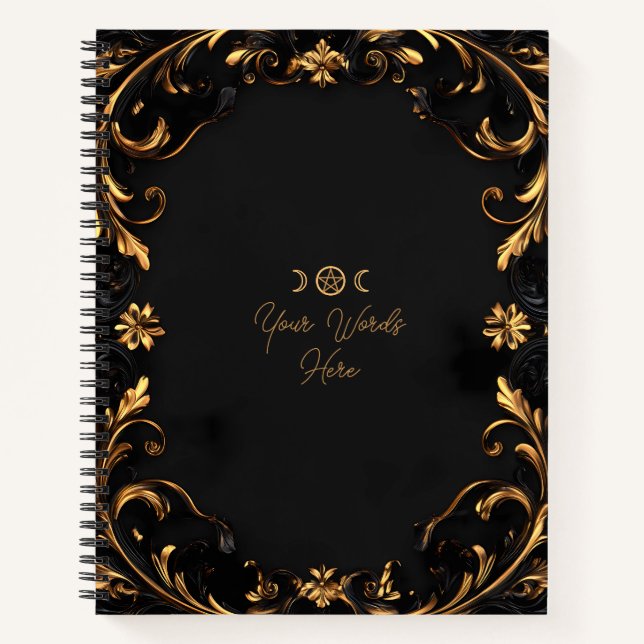 Create Your Own Golden Flowers & Flourishes Black Notizbuch (Vorderseite)