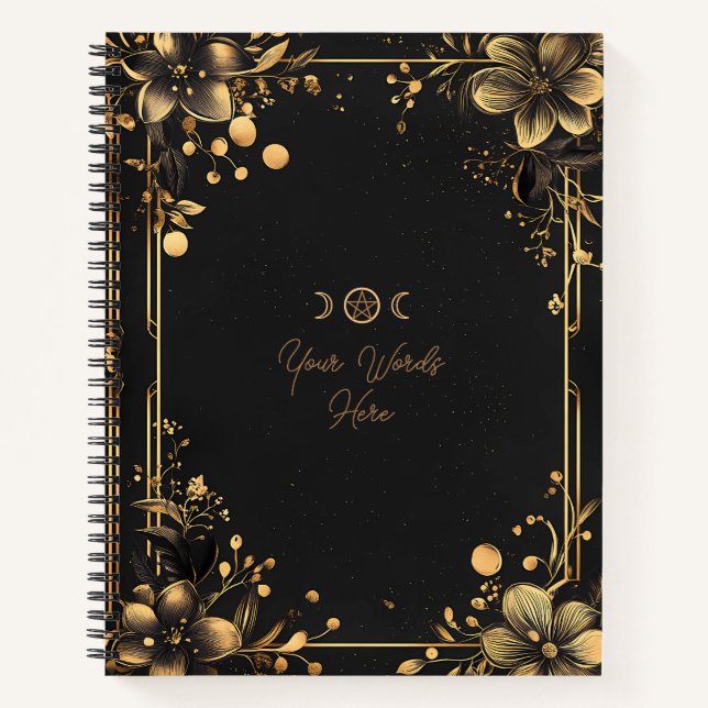 Create Your Own Golden Frangipani Floral Black Notizbuch (Vorderseite)