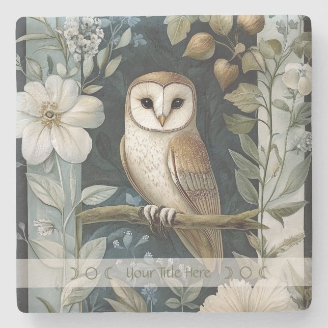 Create Your Own Golden Owl Floral Botanical Steinuntersetzer (Vorderseite)