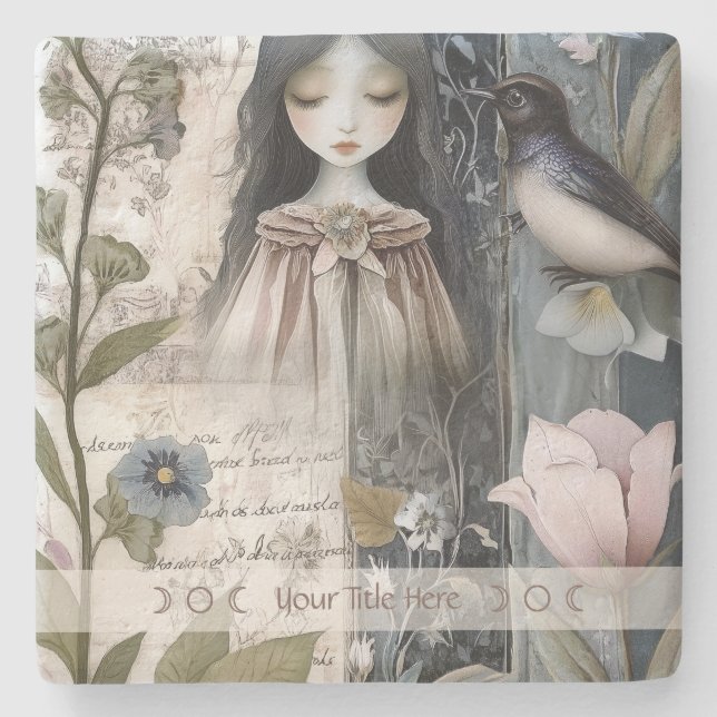 Create Your Own Hedge Witch Garden Bird Botanical Steinuntersetzer (Vorderseite)